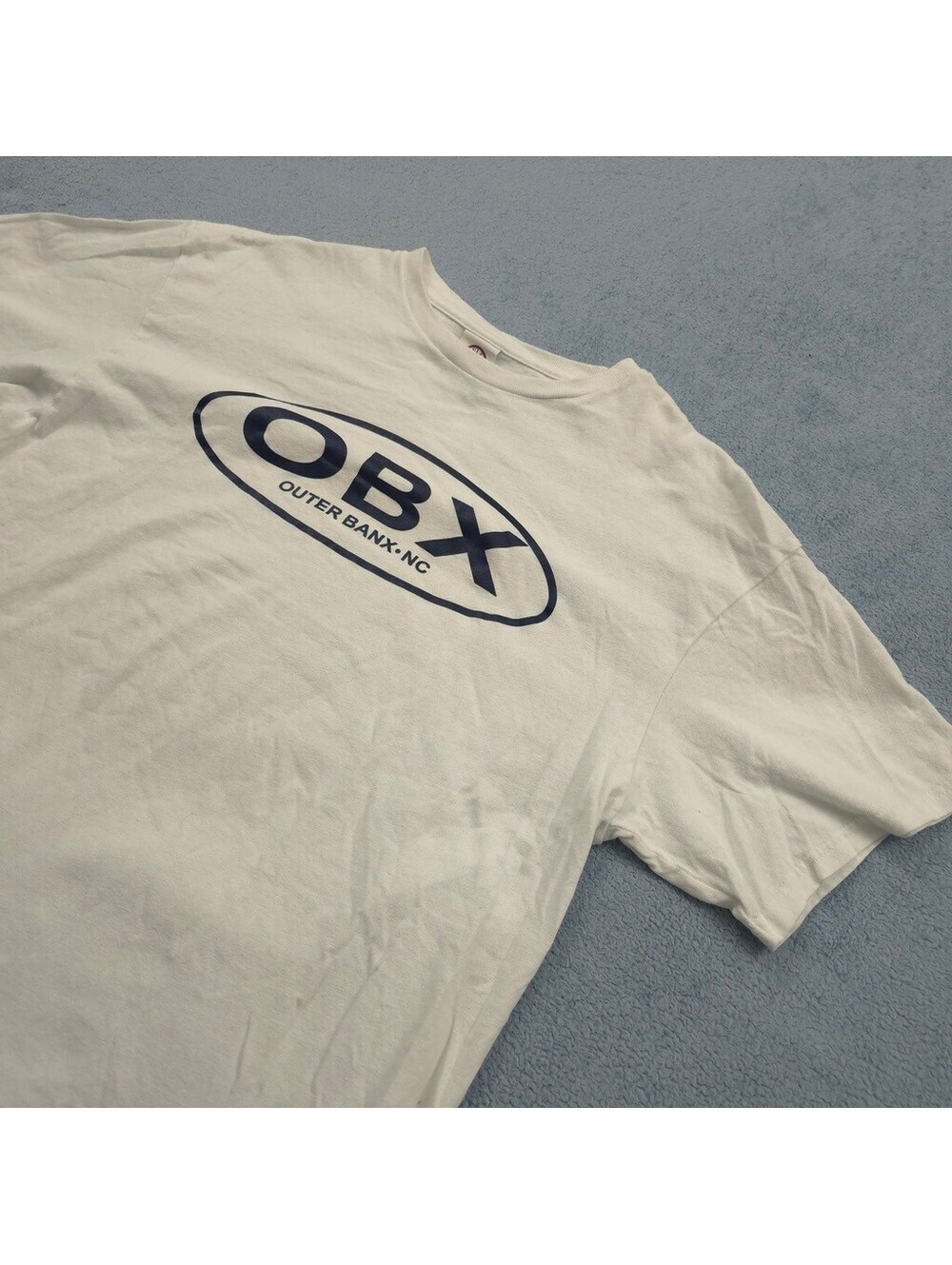 OBX Outer Banks NC T Shirt Mens L White Graphic Logo Delta Pro Weight Cotton